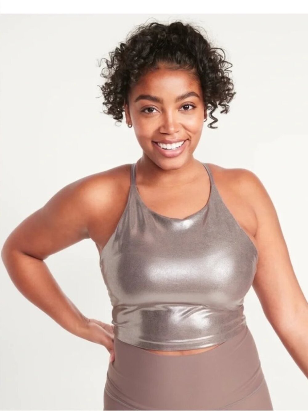Old Navy Active Light Support PowerSoft Longline Sports Bra - Silver Shine